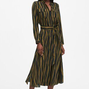NWT Banana Republic Dress - Women's 4 Petite 4P Olive Green - Button Down Zebra